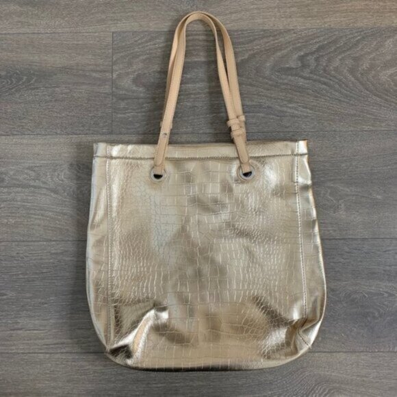 Vintage Women’s Y2K Jessica Gold Tote Shoulder Bag Embossed Snakeskin Boho Chic - Picture 2 of 16